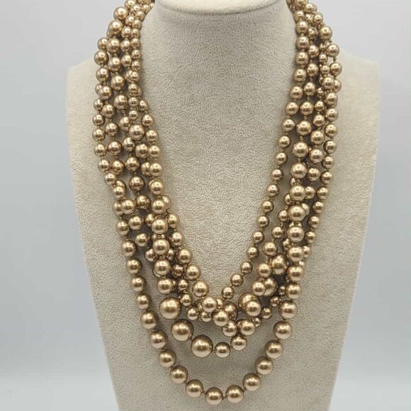 J Crew Golden 5 Strand Faux Pearls - Picture 1 of 9